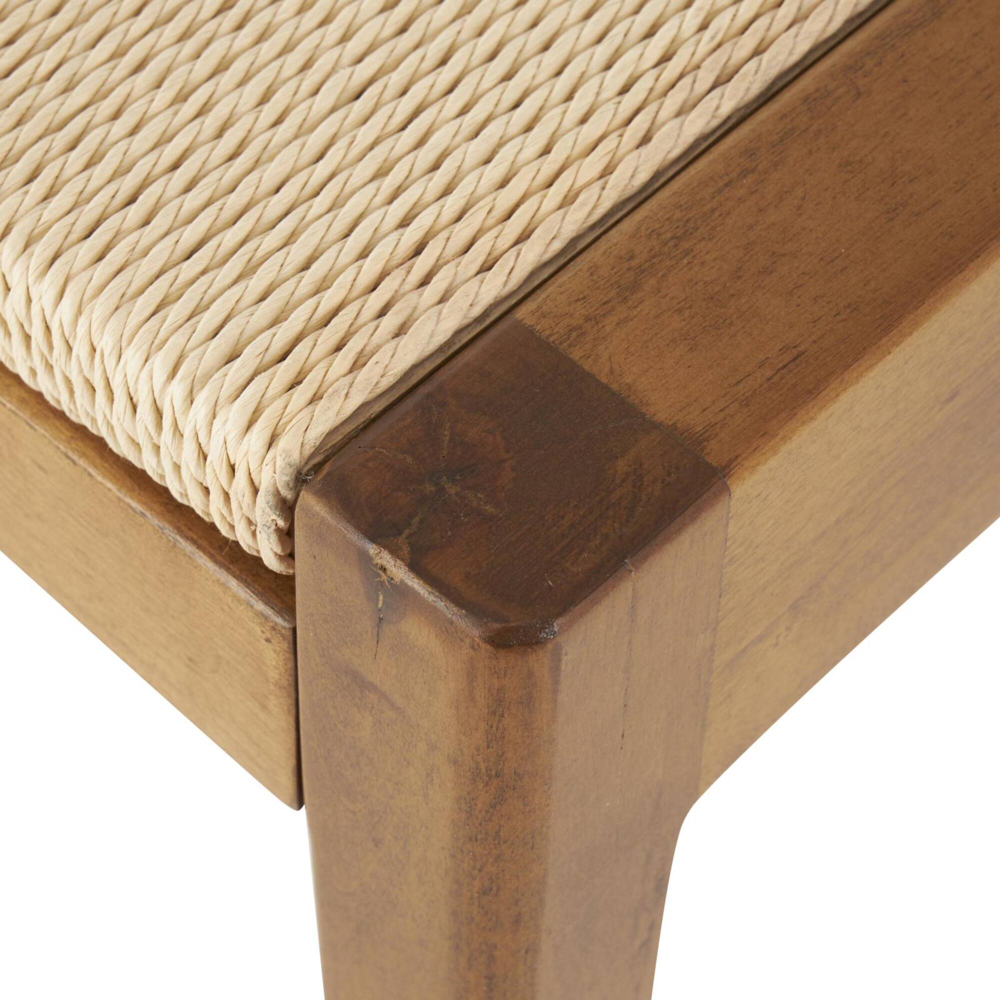 22" Brown Traditional Living Room Stool with Rope Wrapped Seat